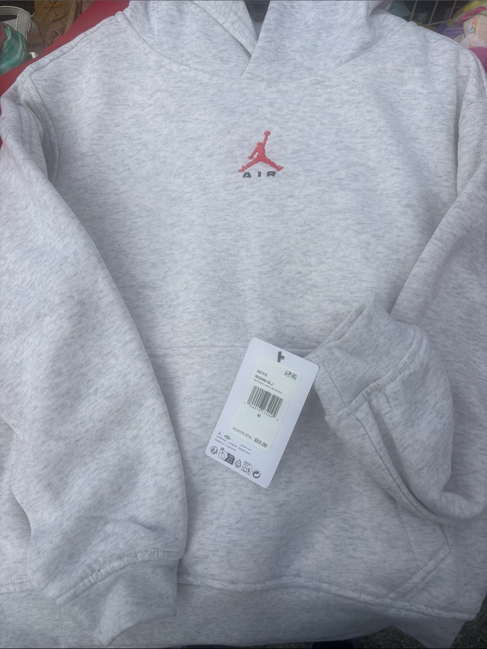 Jordan Crewneck Hoodie in Light Gray with Red Jumpman